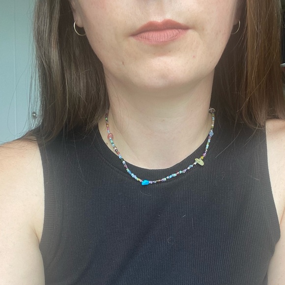 Bam! Multicolour Seed Bead Beaded Necklace Glass Stone Crystal Chips Minimalist - Picture 6 of 6